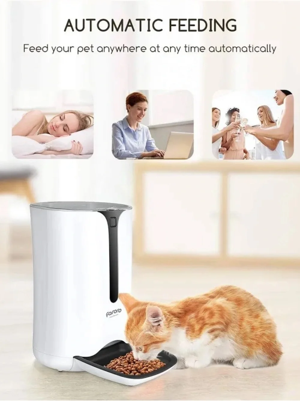 Faroro Automatic Pet Feeder - White and Black
